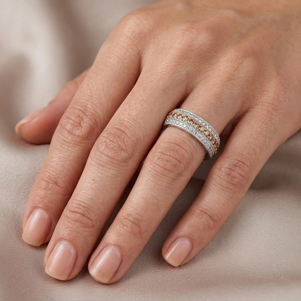 Dreireihiges rosa-weißes Diamantband