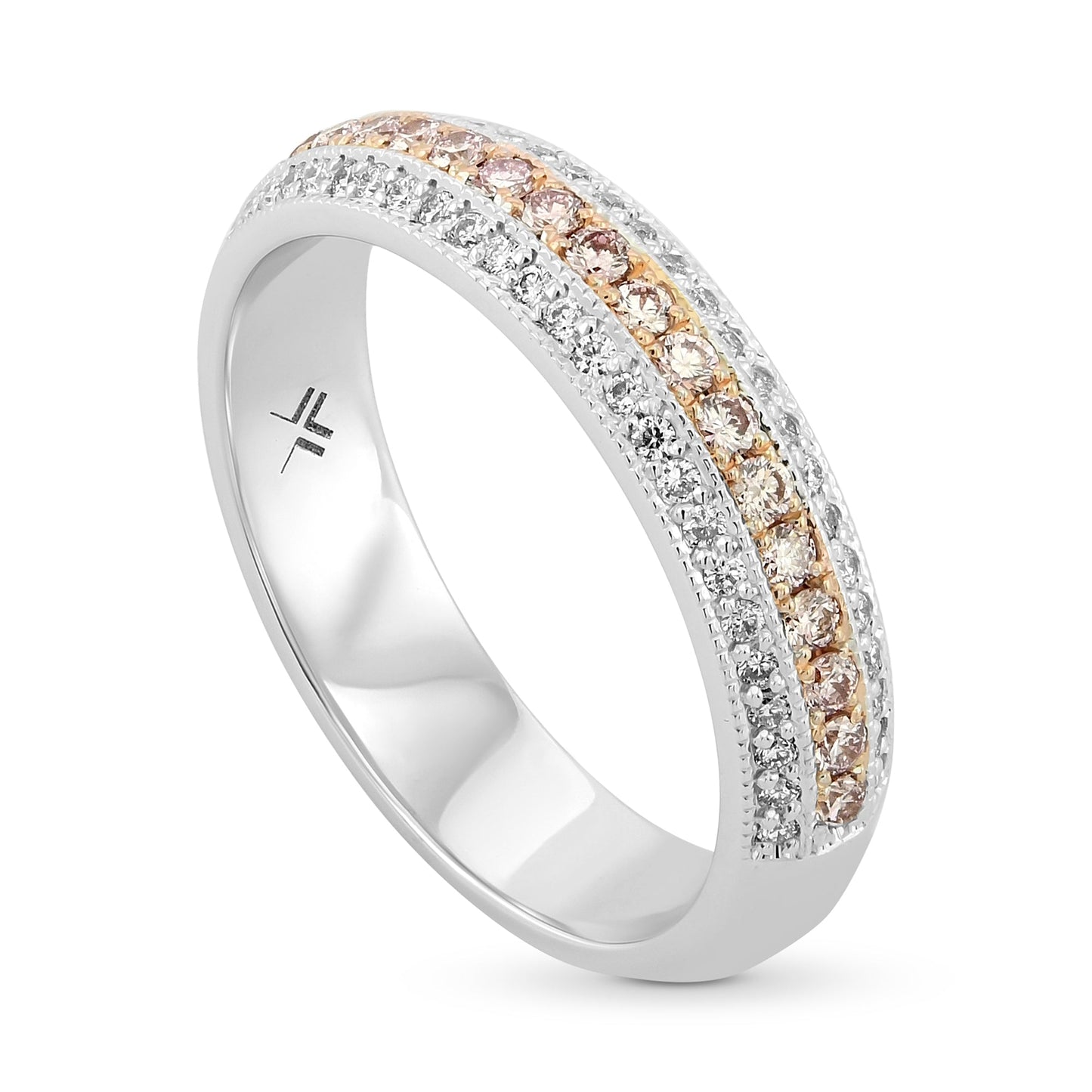 Dreireihiges rosa-weißes Diamantband