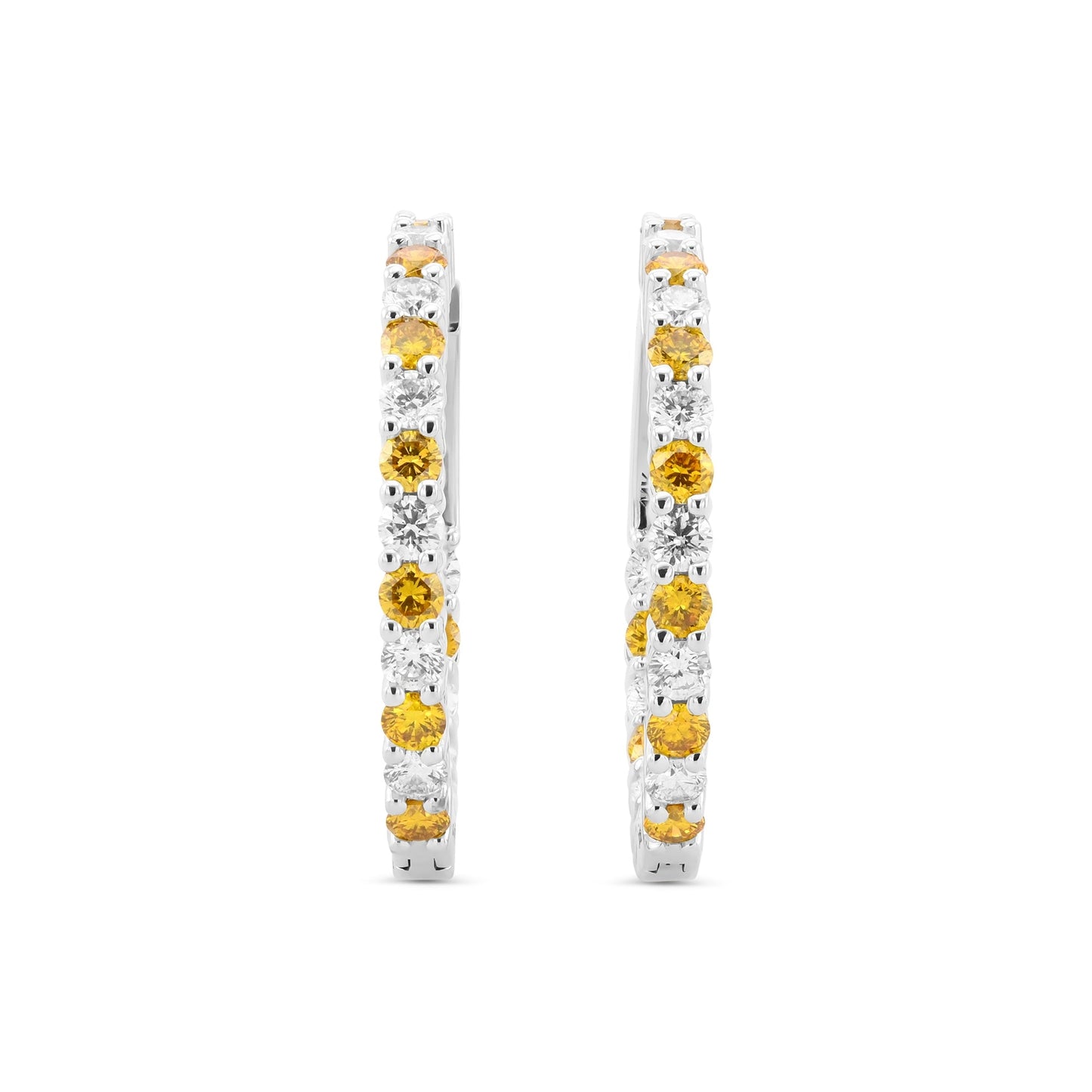 Ausgefallene, leuchtend orange-gelbe, runde Diamant-Creolen (1,96 ct Gesamtgewicht)