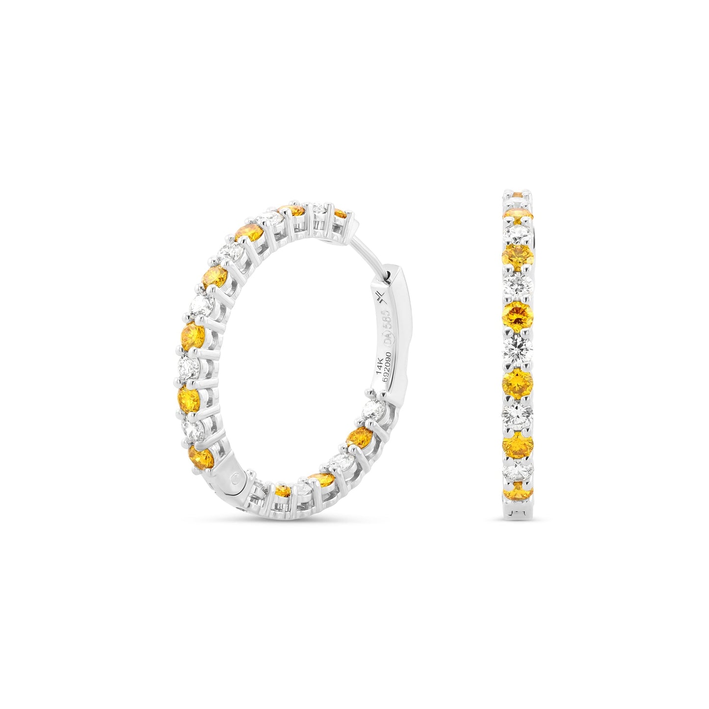 Ausgefallene, leuchtend orange-gelbe, runde Diamant-Creolen (1,96 ct Gesamtgewicht)