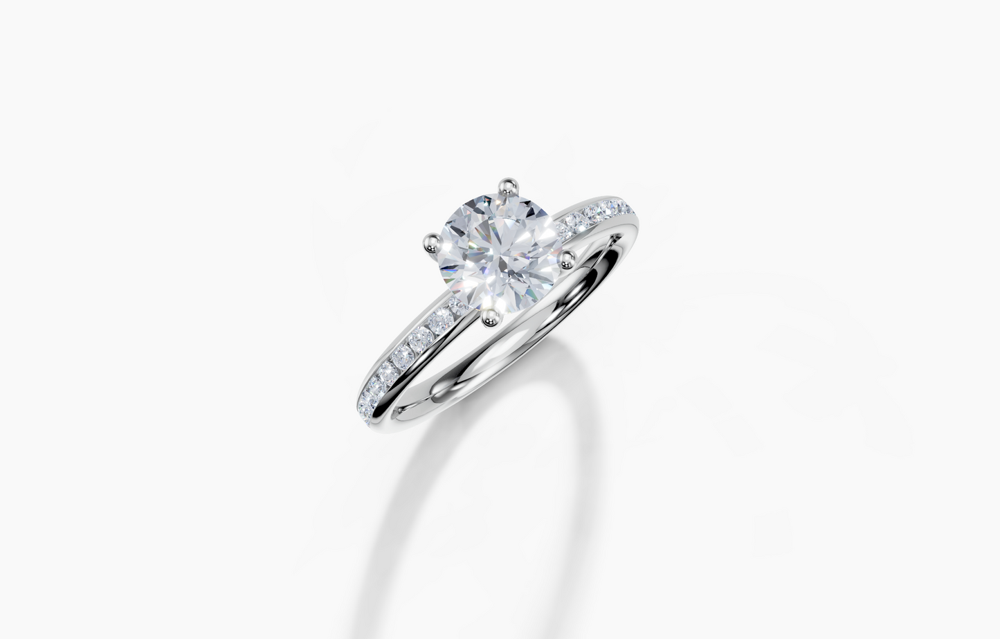 18K Round 1 Carat D/E/F VS/VVS Plain Channel 4Pr Diamond Ring