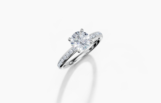 18K Round 1 Carat D/E/F VS/VVS Plain Channel 4Pr Diamond Ring