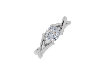 platinum Round 0.40 Carat E/F-CC VS Twisted Plain Hidden Halo  Diamond Ring