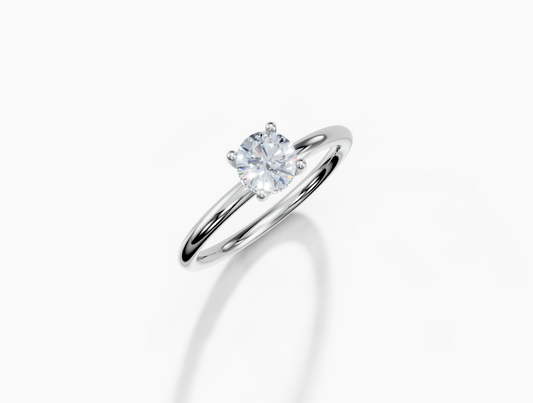 18K Round 0.3 Carat G/H SI Plain Plain Hidden Halo Diamond Ring
