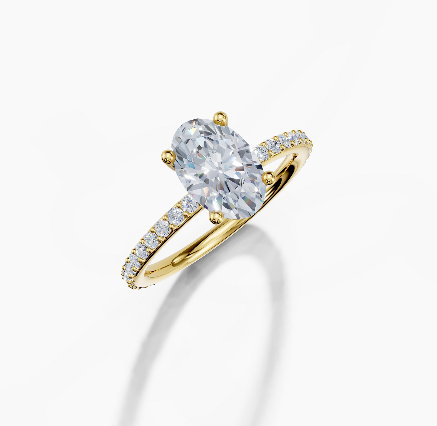 18K Oval 1.5 Carat F/G VS/SI Plain Plate Prong 4Pr Diamond Ring