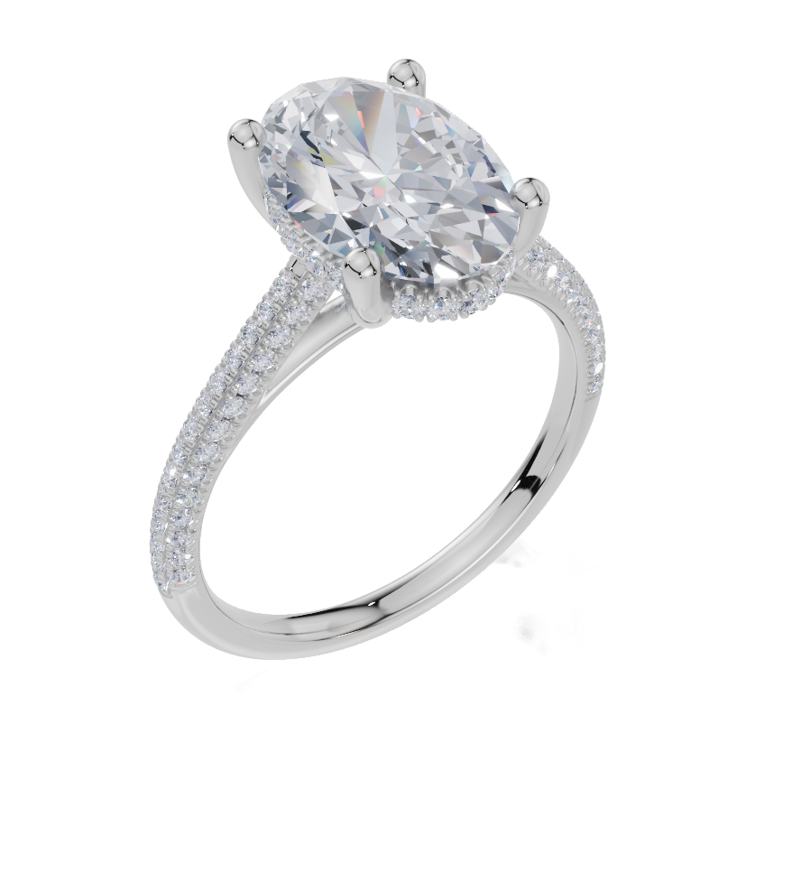 18ct Oval 3.00Carat D/E/F-CC VVS Cathedral U Micro Hidden Halo  Diamond Ring