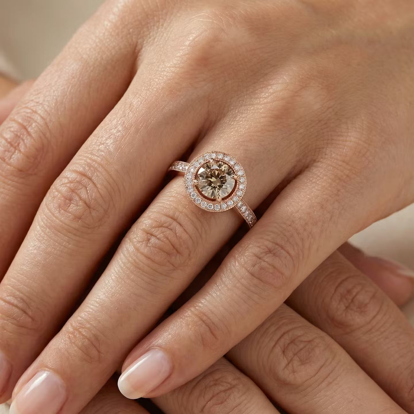 Verlobungsring mit gelblich-braunem Diamant-Halo