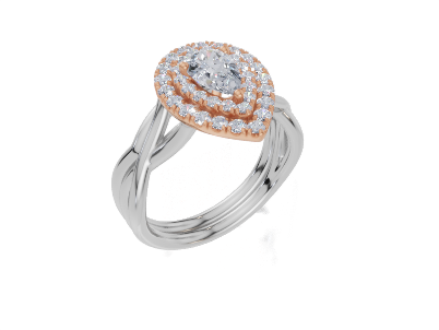 18ct Pear 0.50Carat D/E/F-CC VVS Twisted Plain Double Halo  Diamond Ring