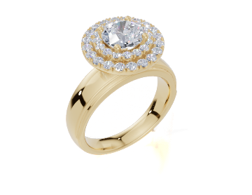 18ct Round 1.00Carat D/E/F-RA VS/VVS Wide Plain Plain Double Halo  Diamond Ring