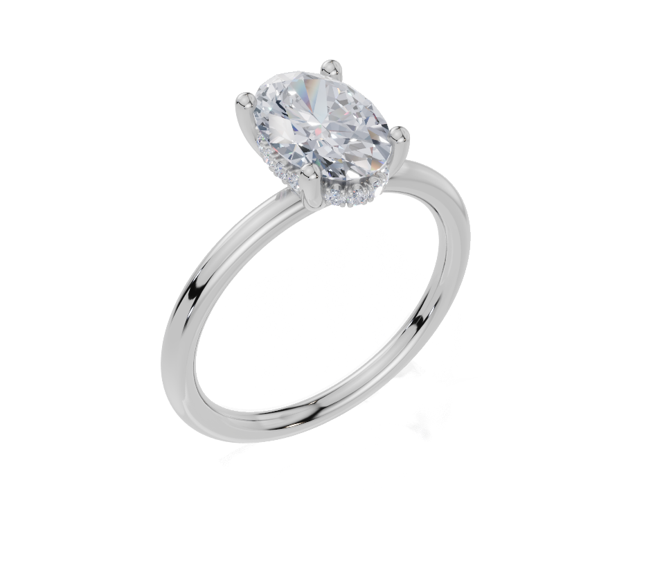 18ct Oval 1.50Carat F/G VS/SI Plain Plain Hidden Halo  Diamond Ring