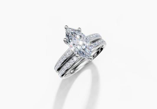 18K Marquise 1.5 Carat F/G VS/SI Cathedral Channel Hidden Halo Diamond Ring