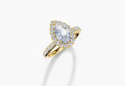 18K Pear 1 Carat F/G VS/SI Plain Channel Single Halo Diamond Ring