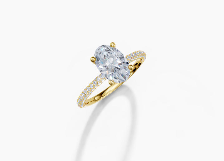 18K Oval 1.5 Carat E/F VS Plain U Micro 4Pr Diamond Ring