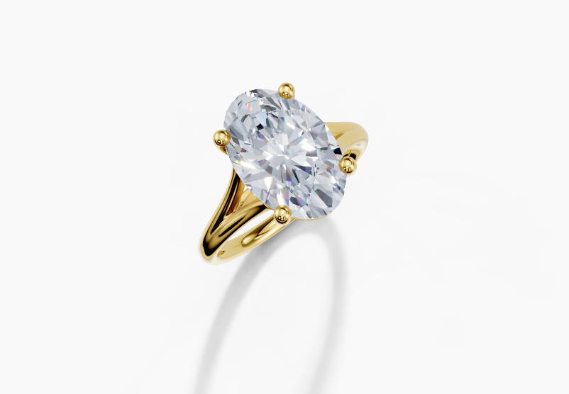 18K Oval 4 Carat F/G VS/SI Split Plain 4Pr Diamond Ring