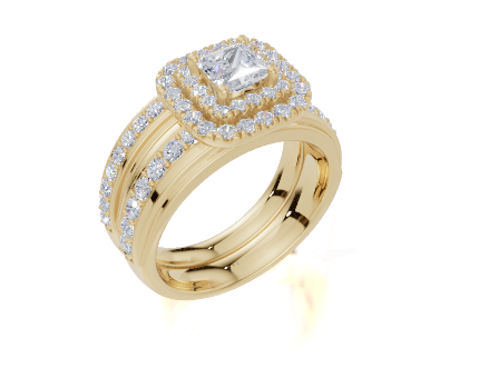 18ct Princess 0.30Carat D/E/F-CC VVS Wide Plain Plate Prong Double Halo  Diamond Ring