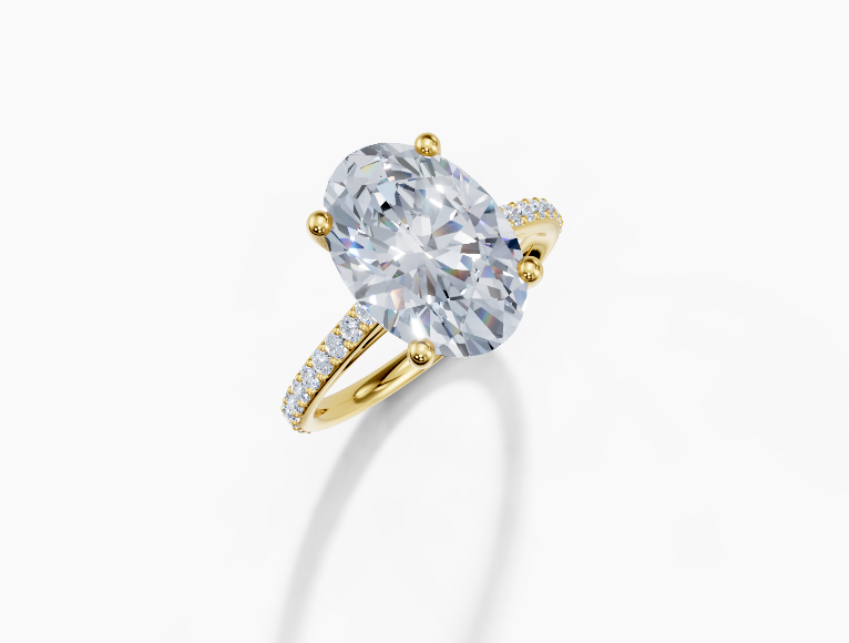 18K Oval 4 Carat D/E/F VS/VVS Cathedral Plate Prong Hidden Halo Diamond Ring