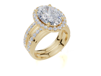 18ct Oval 4.00Carat F/G VS/SI Wide Plain Plate Prong Single Halo  Diamond Ring