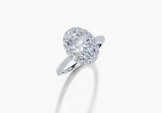 Platinum Oval 1.5 Carat F/G VS/SI Plain U Micro Single Halo Diamond Ring