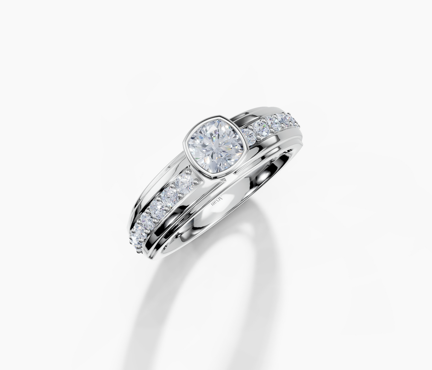 18K Cushion 0.4 Carat F/G VS/SI Wide Plain Plate Prong Bezel Diamond Ring
