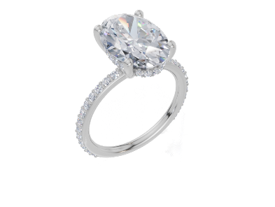 18ct Oval 4.00Carat D/E/F-LG VS/VVS Plain Plate Prong Hidden Halo  Diamond Ring