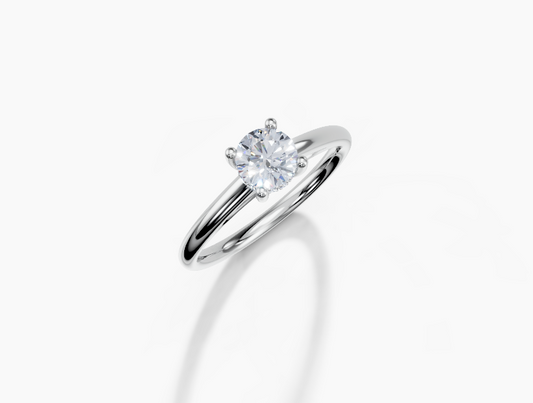 18K Round 0.5 Carat D/E/F VVS Cathedral Plain Hidden Halo Diamond Ring