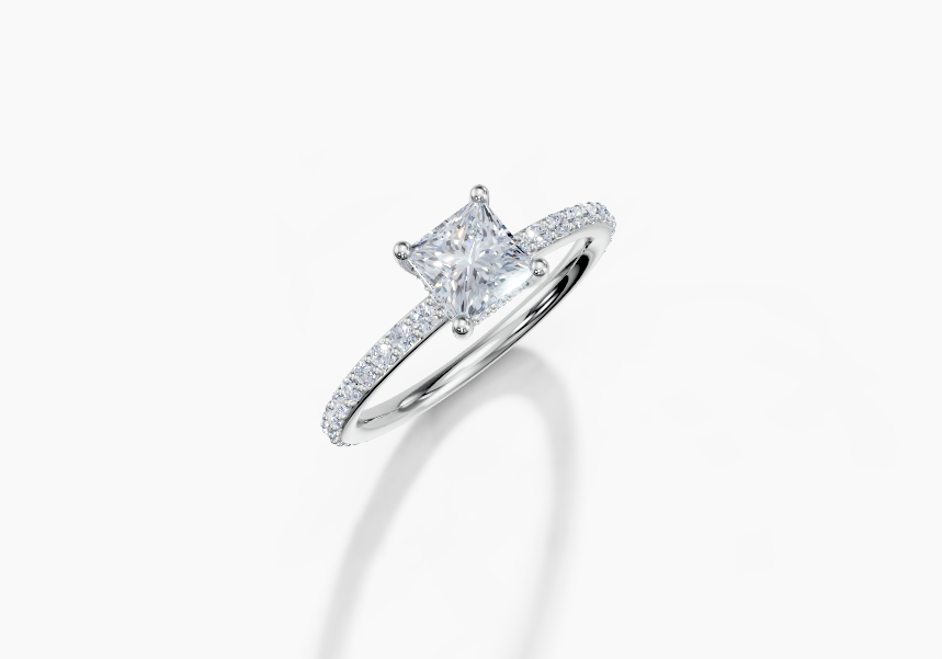 Platinum Princess 0.7 Carat D/E/F VVS Plain Plate Prong Hidden Halo Diamond Ring