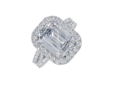 platinum Emerald 4.00 Carat D/E/F-LG VS/VVS Split Plate Prong Single Halo  Diamond Ring
