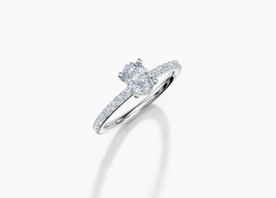 18K Oval 0.5 Carat G/H SI Plain Plate Prong 4Pr Diamond Ring
