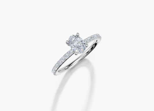18K Oval 0.5 Carat G/H SI Plain Plate Prong 4Pr Diamond Ring