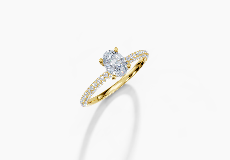 18K Oval 0.3 Carat G/H SI Plain U Micro 4Pr Diamond Ring