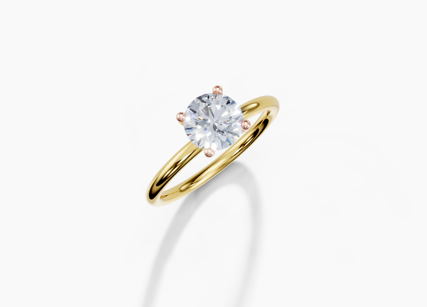 18K Round 1 Carat E/F VS Plain Plain 4Pr Diamond Ring