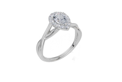 18ct Pear 0.50Carat F/G VS/SI Twisted Plain Single Halo  Diamond Ring