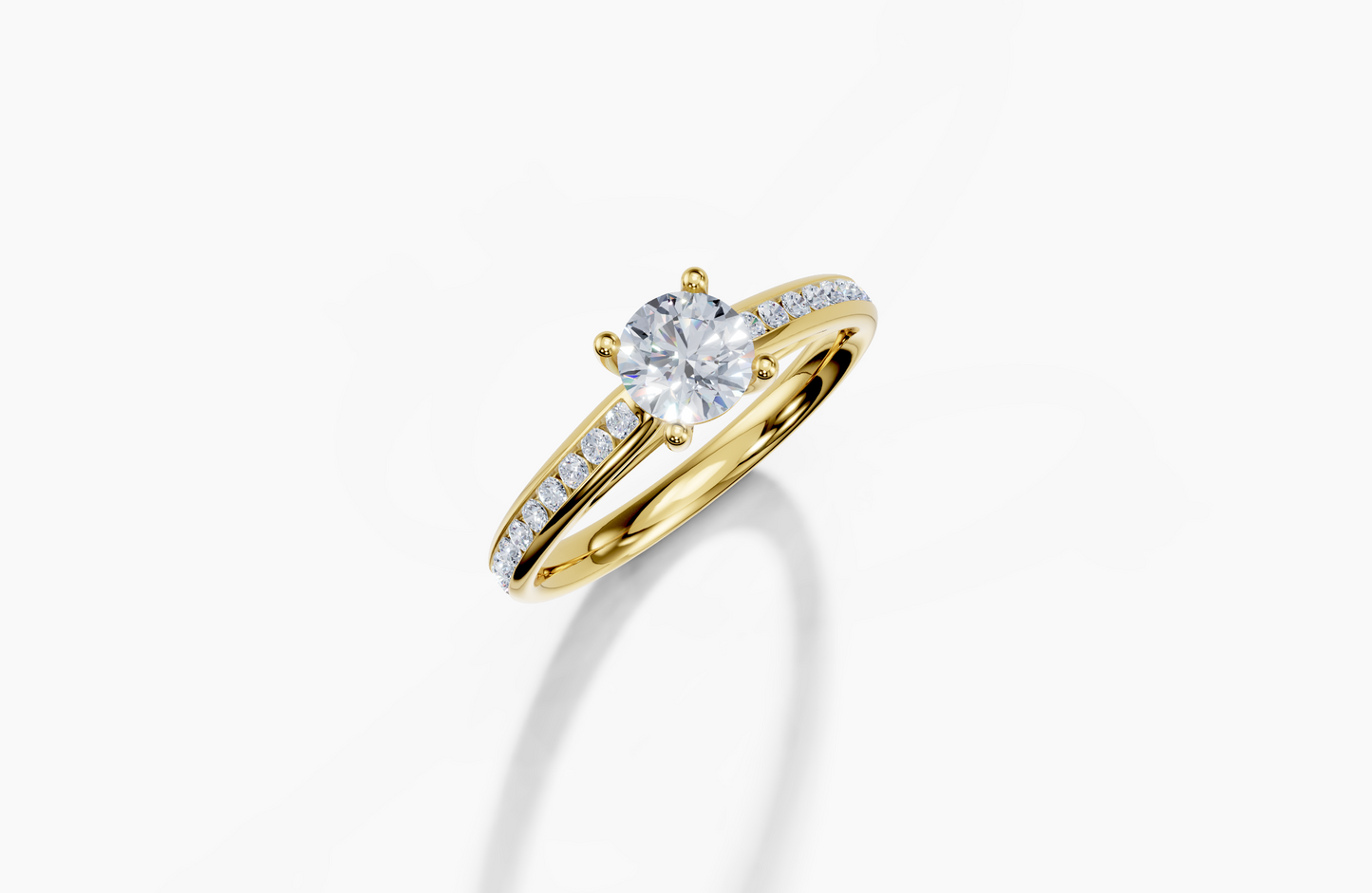 18K Round 0.5 Carat G/H SI Cathedral Channel 4Pr Diamond Ring