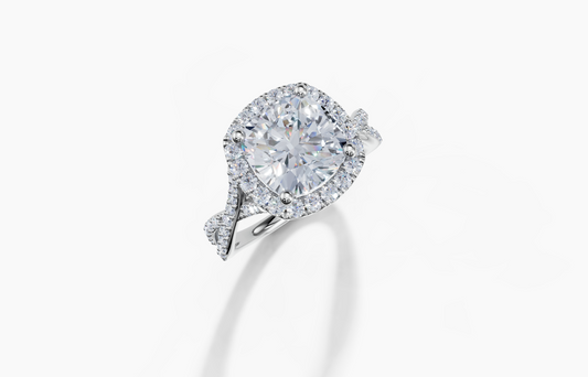 18K Cushion 3 Carat F/G VS/SI Twisted Plate Prong Single Halo Diamond Ring