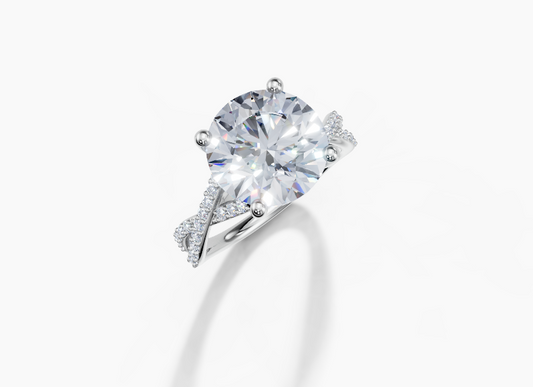 Platinum Round 4 Carat G/H SI Twisted Plate Prong 4Pr Diamond Ring