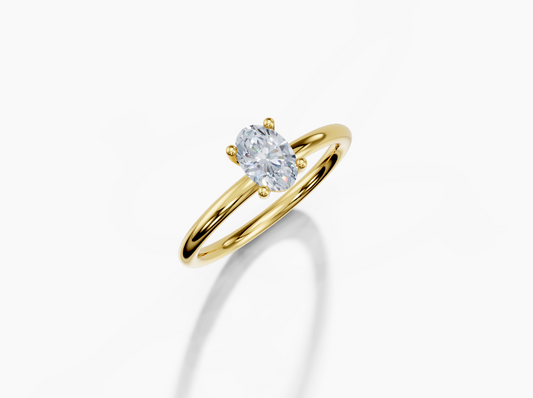 18K Oval 0.5 Carat G/H SI Plain Plain 4Pr Diamond Ring