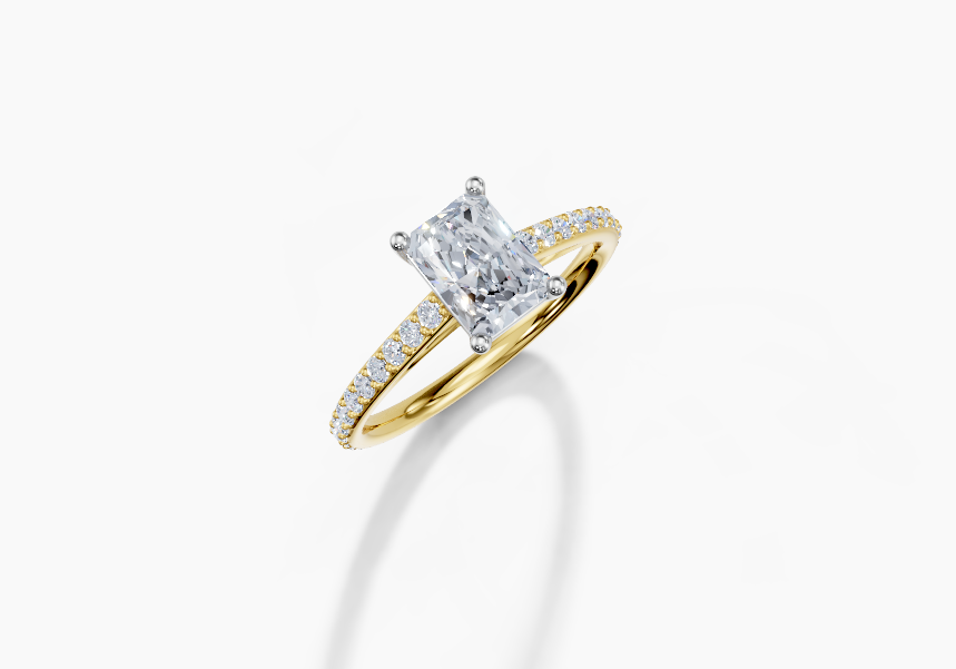 18K Radiant 1 Carat D/E/F VVS Cathedral Plate Prong 4Pr Diamond Ring