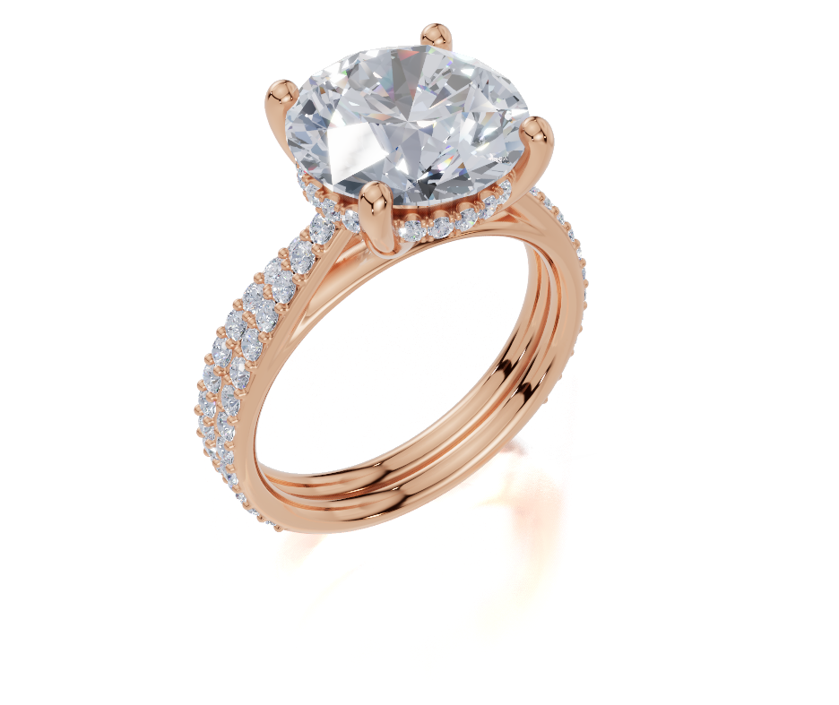 18ct Round 4.00Carat G/H-CO SI Cathedral Plate Prong Hidden Halo  Diamond Ring