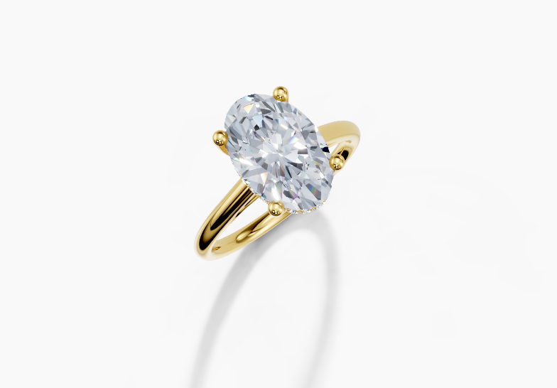 18K Oval 3 Carat D/E/F VS/VVS Cathedral Plain Hidden Halo Diamond Ring