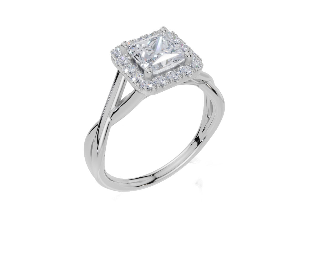 18ct Princess 1.00Carat G/H-CO SI Twisted Plain Single Halo  Diamond Ring