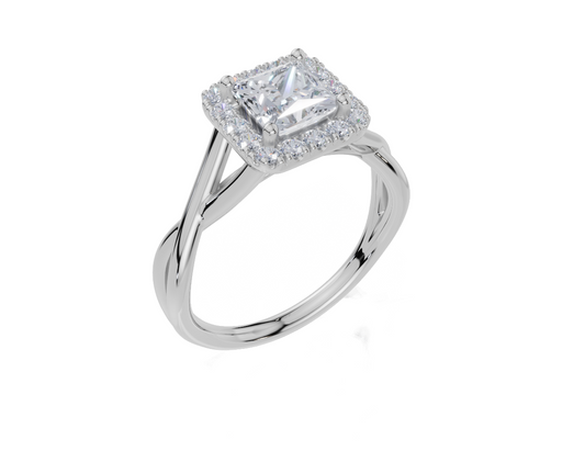 18ct Princess 1.00Carat G/H-CO SI Twisted Plain Single Halo  Diamond Ring