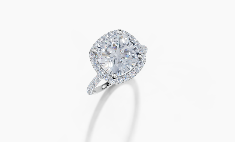 18K Cushion 4 Carat F/G VS/SI Plain U Micro Single Halo Diamond Ring
