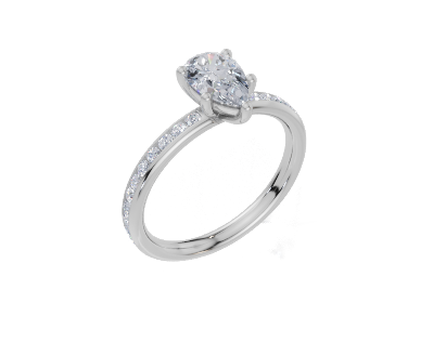18ct Pear 0.75Carat E/F-CC VS Plain Channel 4Pr  Diamond Ring