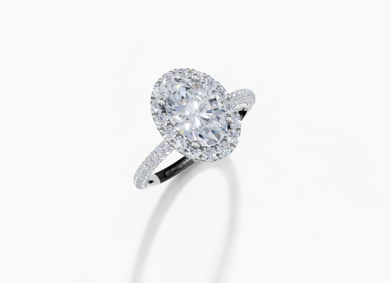 Platinum Oval 1.5 Carat F/G VS/SI Plain U Micro Single Halo Diamond Ring
