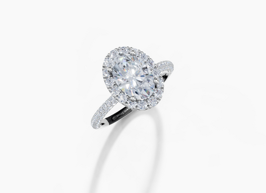 Platinum Oval 1.5 Carat F/G VS/SI Plain U Micro Single Halo Diamond Ring