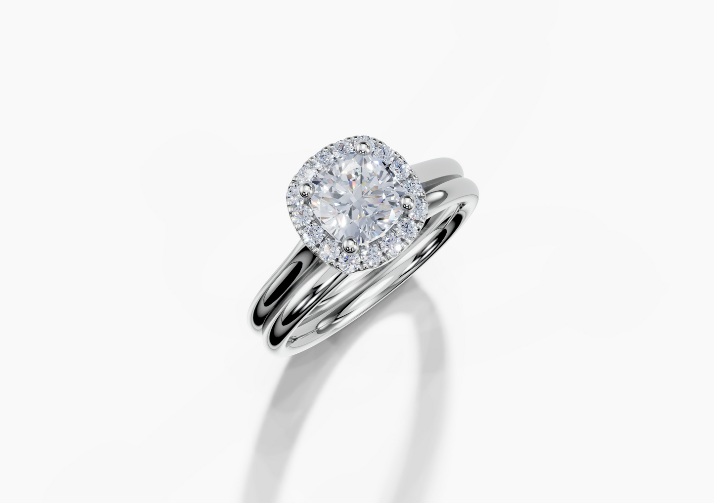 Platinum Cushion 1 Carat D/E/F VS/VVS Cathedral Plain Single Halo Diamond Ring