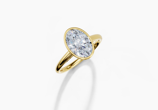 18K Oval 2 Carat F/G VS/SI Cathedral Plain Bezel Diamond Ring