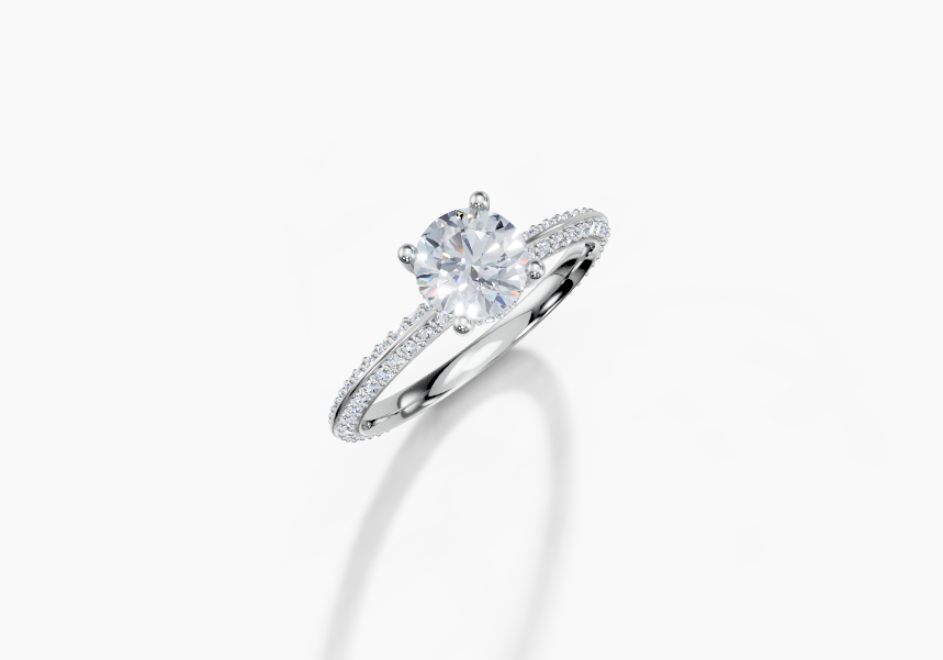 Platinum Round 0.7 Carat G/H SI Knife Edge Pave Hidden Halo Diamond Ring