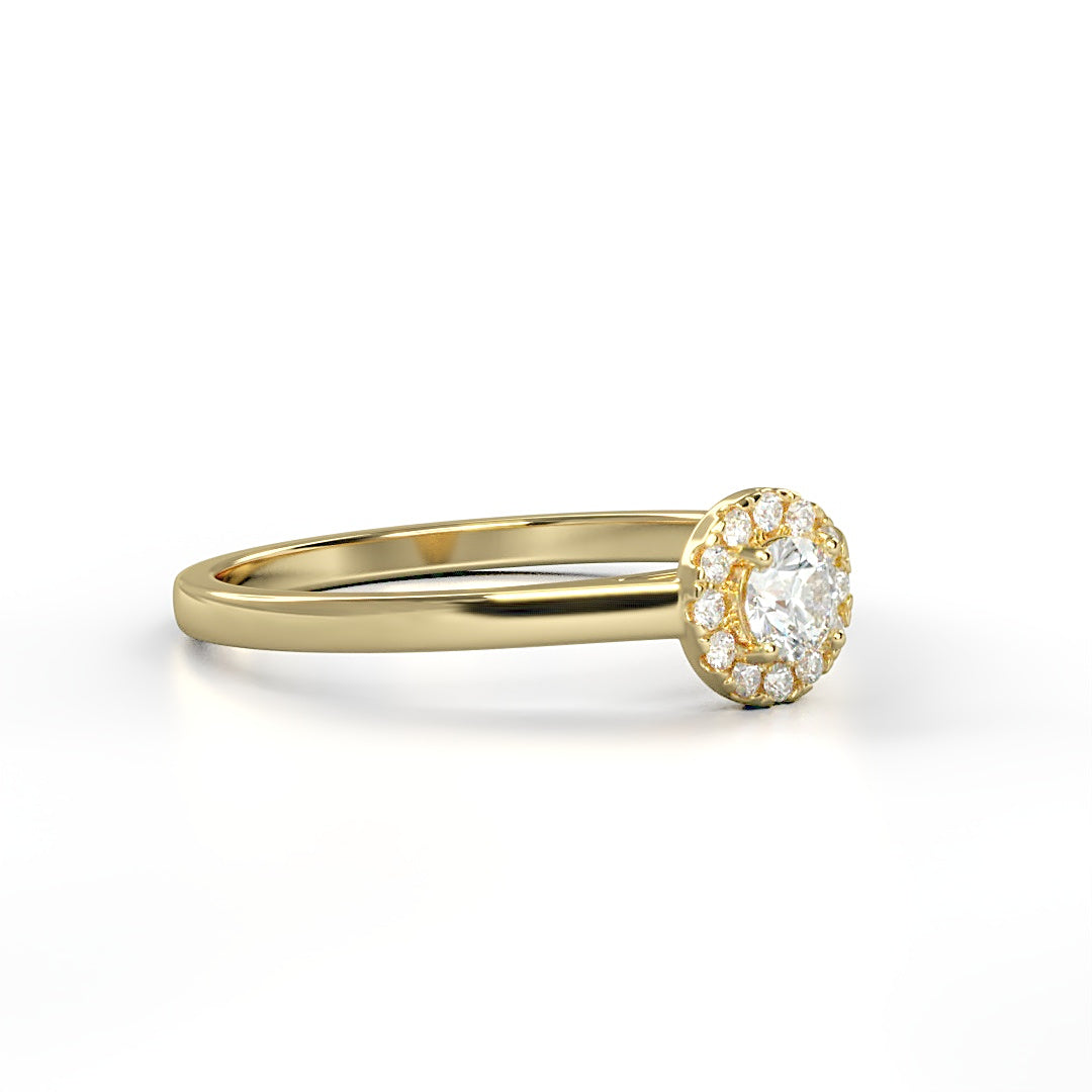 Verlobungsring Amelie mit 0.10 ct W/SI-Diamant, umrahmt von 0.05 ct H/SI-Diamanten im Halo – erhältlich in München und Augsburg

