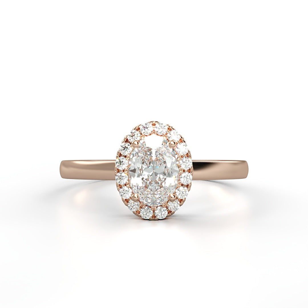 Verlobungsring Milane mit 0.90ct G/SI Oval-Cut Diamant, Halo aus 0.24ct G/S Brillanten, elegante Ringschiene – erhältlich in München und Augsburg